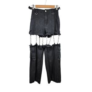 Black Chain-Linked Convertible Pants With Cargo Pockets Size XXS
